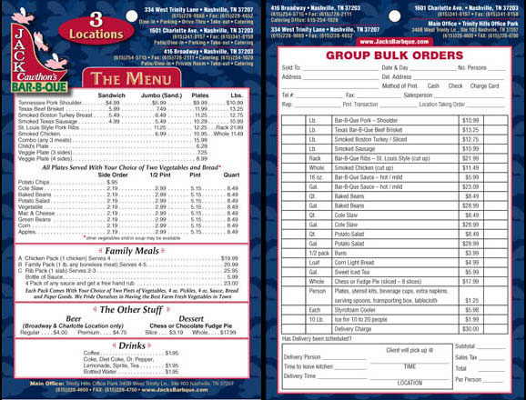 Menu for Jack's Bar-B-Que